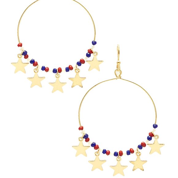 USA Bead & Star Wire Earrings - Picture 1 of 1